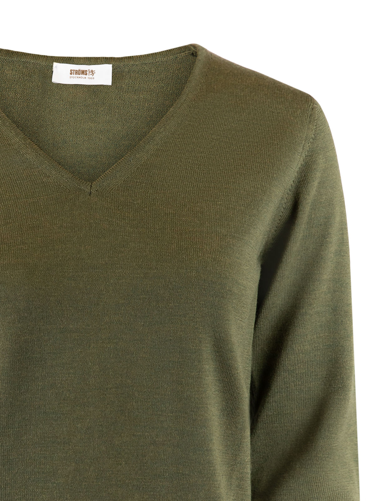 V-Hals Tröja Merinoull Olive Green