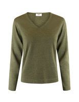 V-Hals Tröja Merinoull Olive Green