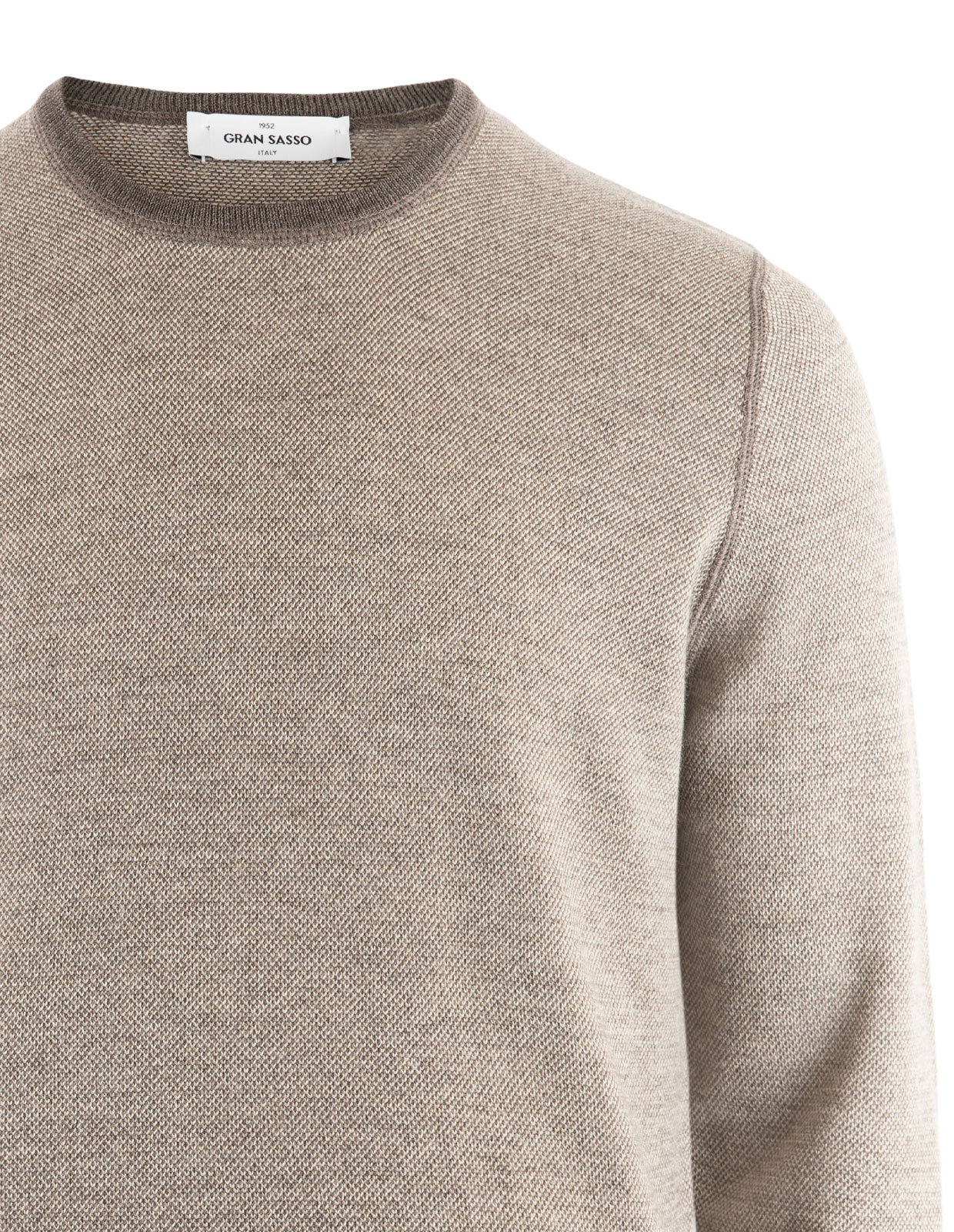 Contrast Crew Neck Knitted Merino Beige