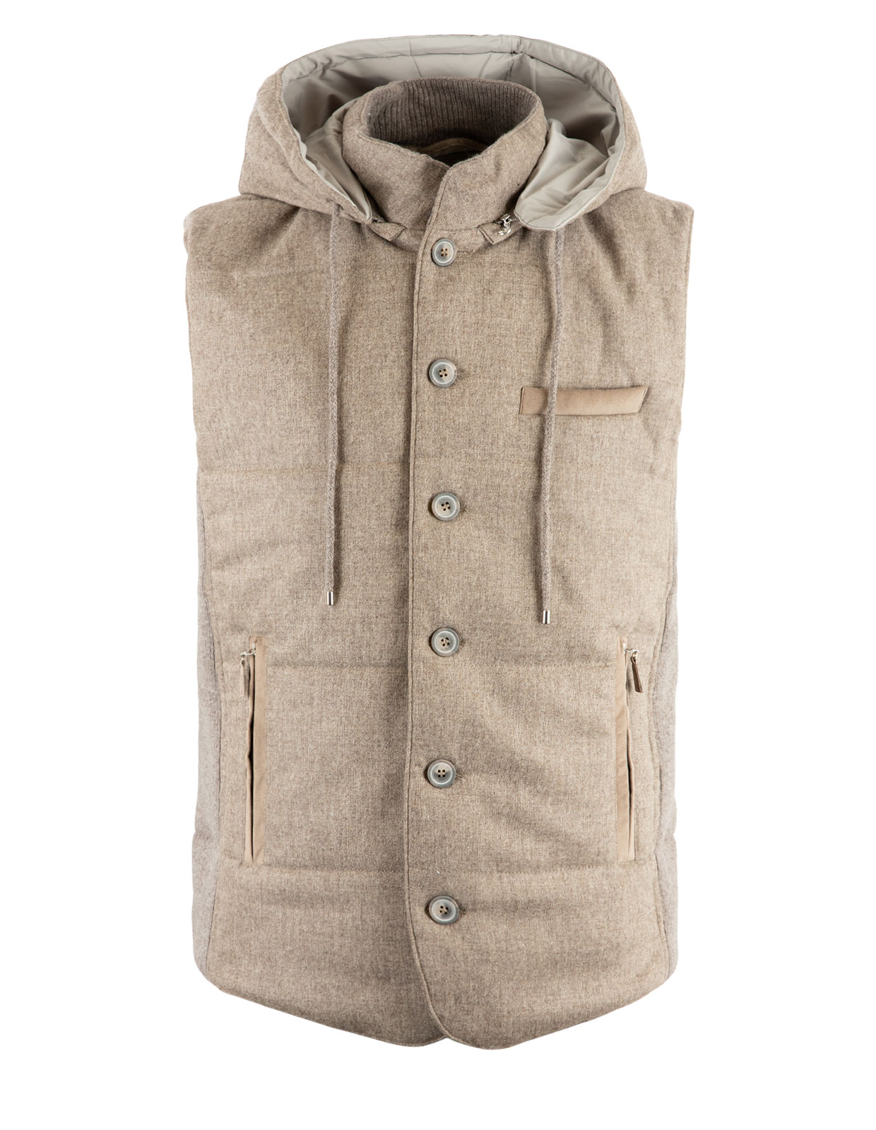 Hooded Flannel Vest Beige