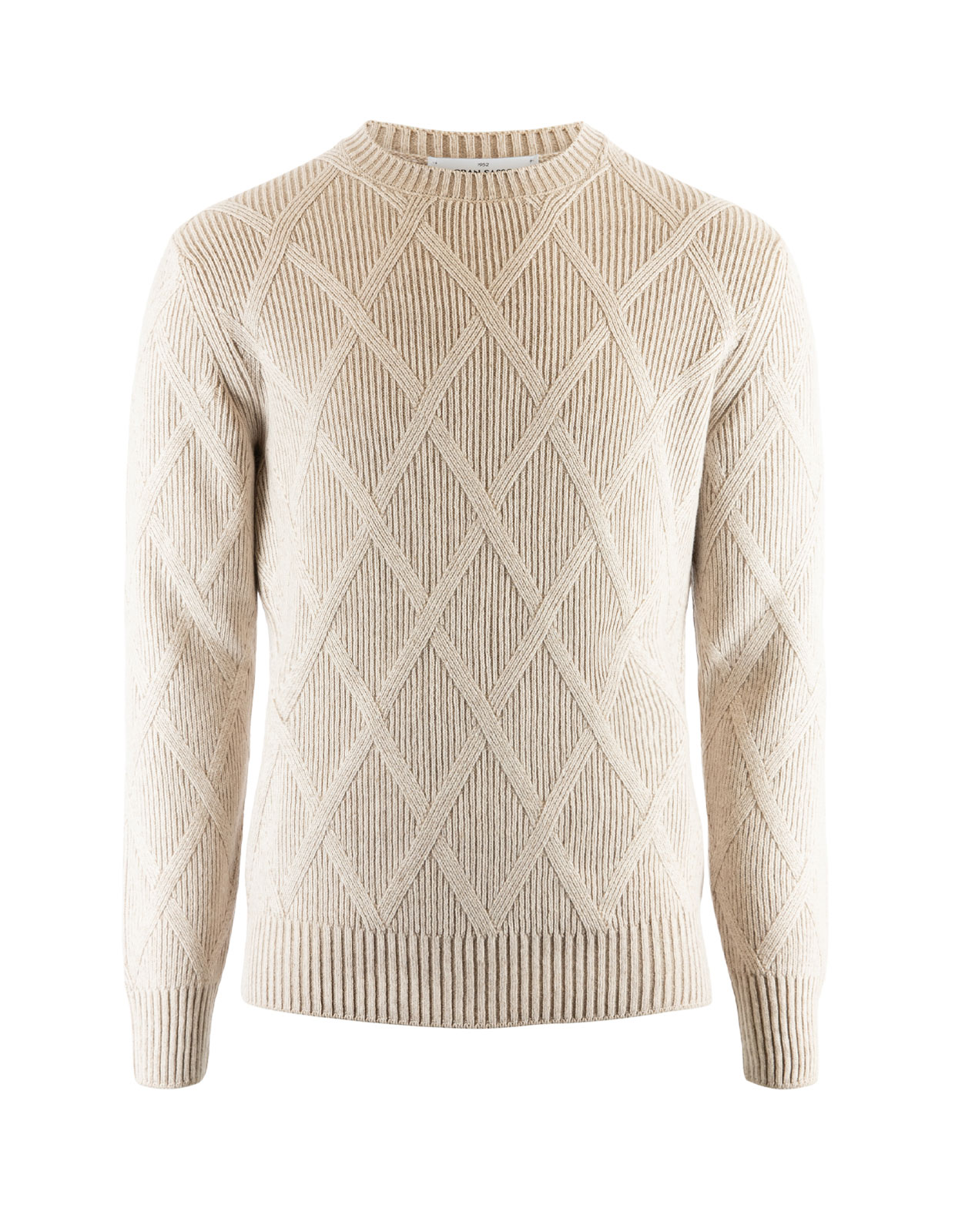 Crew Neck Tonal Knitted Check Beige