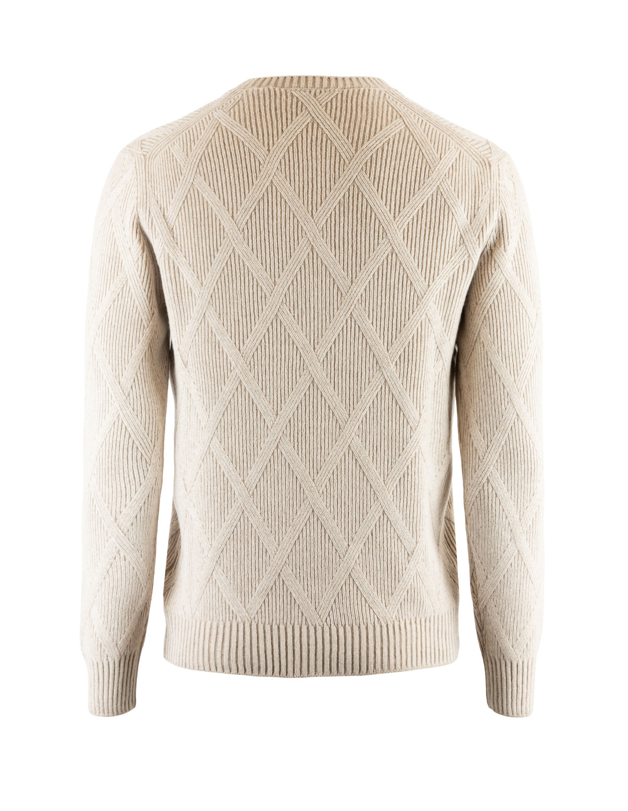 Crew Neck Tonal Knitted Check Beige