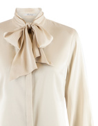 Silk Blouse with Bow Collar Creme Stl 40