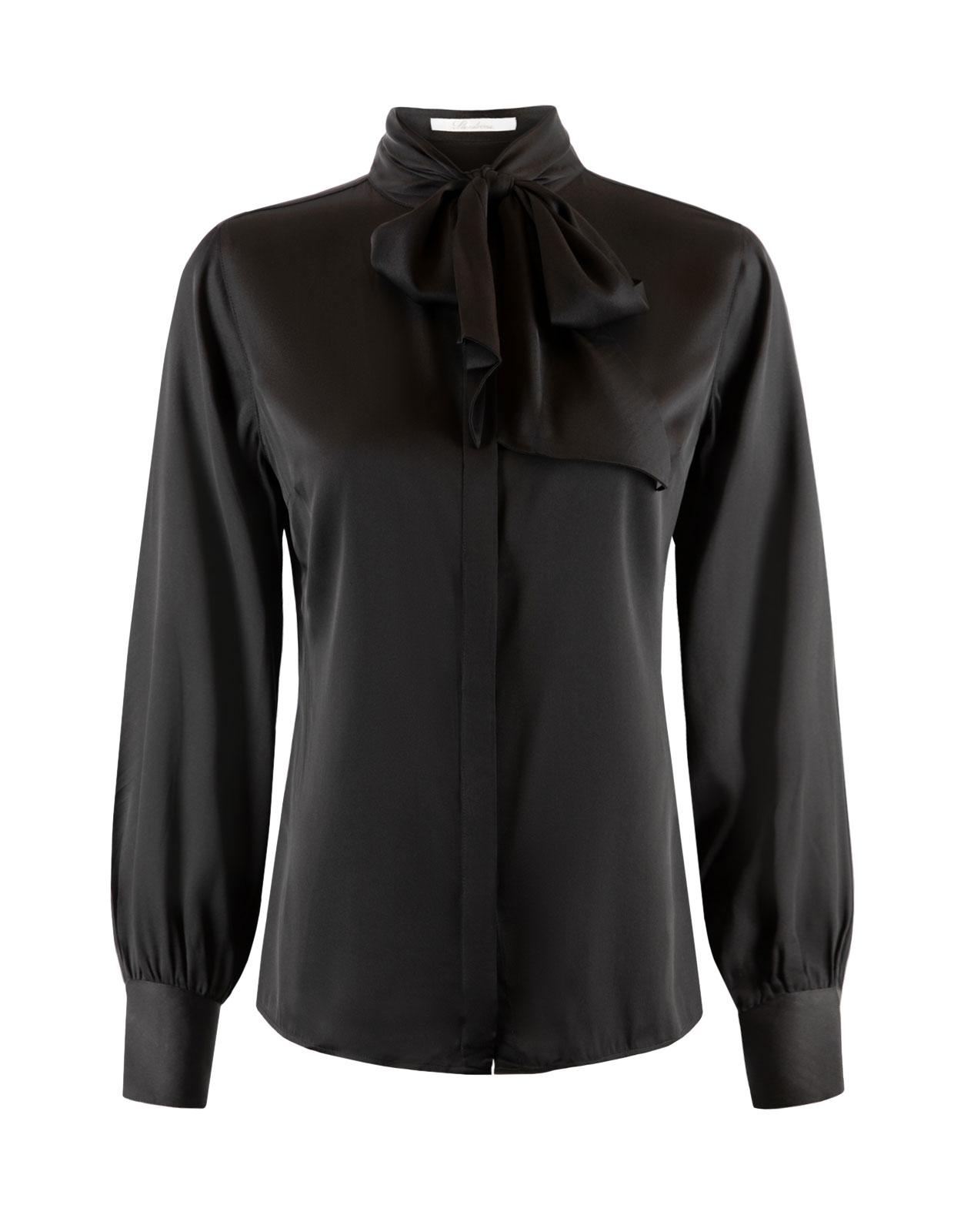 Silk Blouse with Bow Collar Black Stl 38