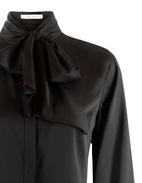 Silk Blouse with Bow Collar Black Stl 36