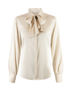 Silk Blouse with Bow Collar Creme Stl 38