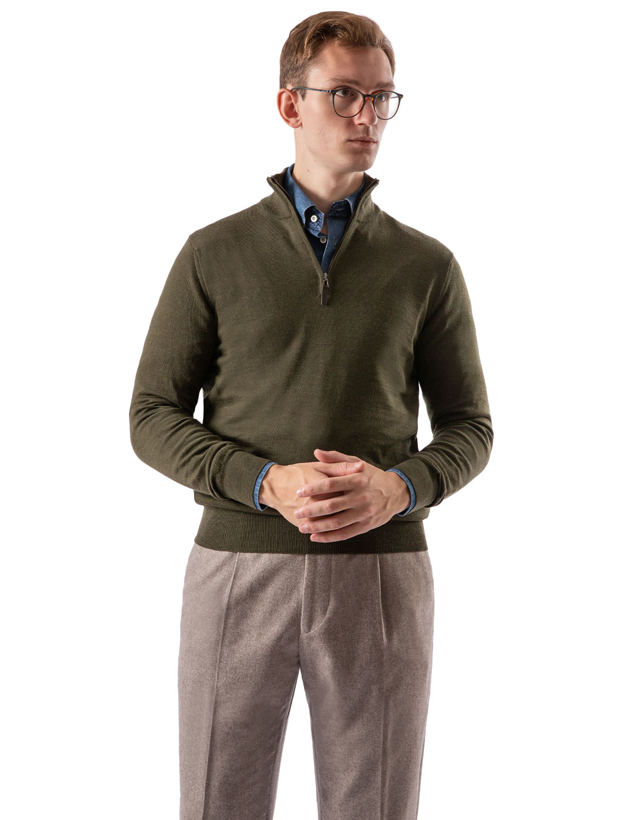 Half Zip Merino Sweater Olive Green Stl 3XL