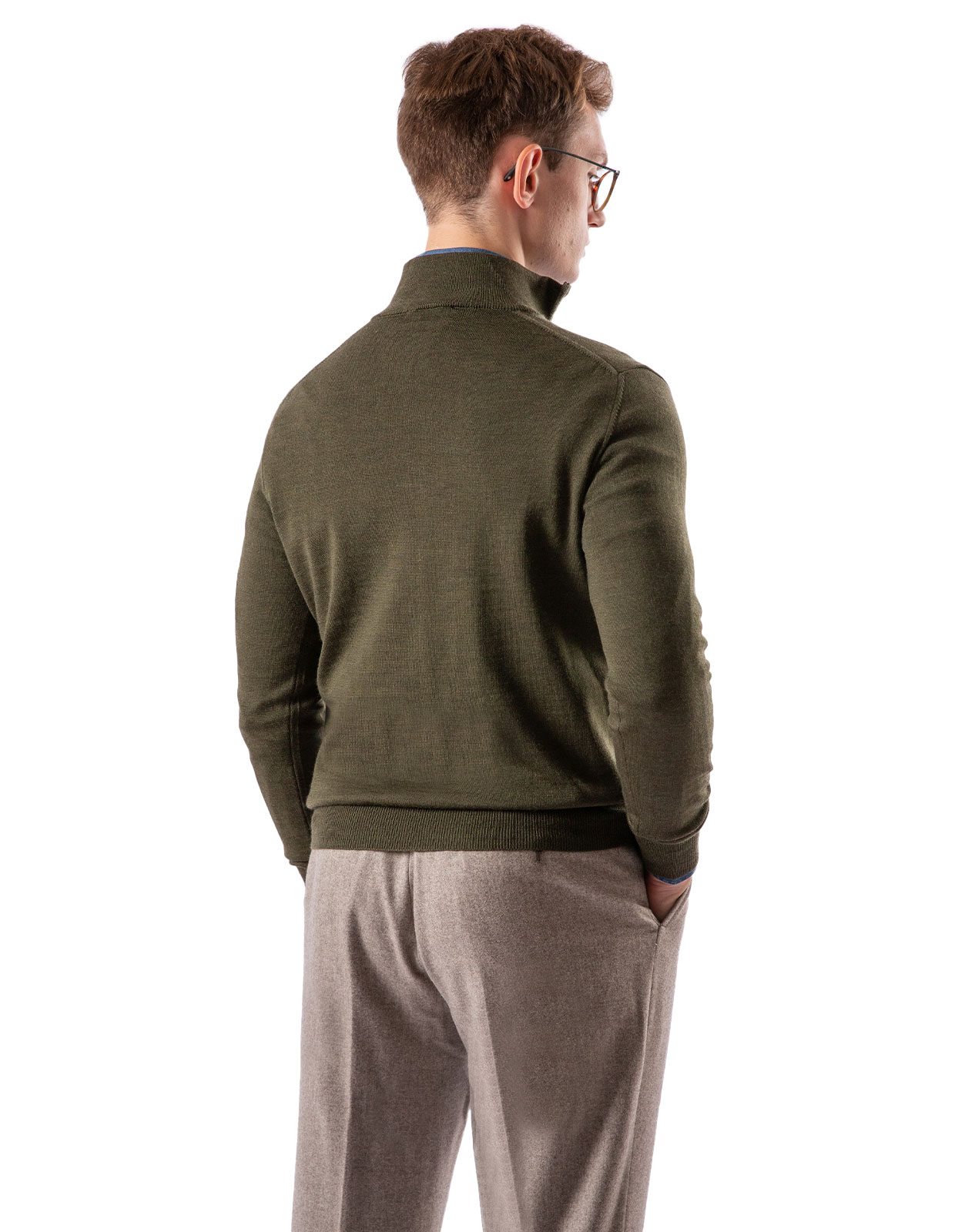 Half Zip Merino Sweater Olive Green Stl 3XL
