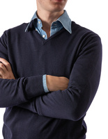 Tröja V-ringad Merinoull Marinblå XL