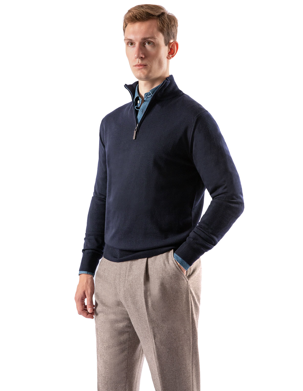 Half Zip Tröja Merinoull Navy Stl M