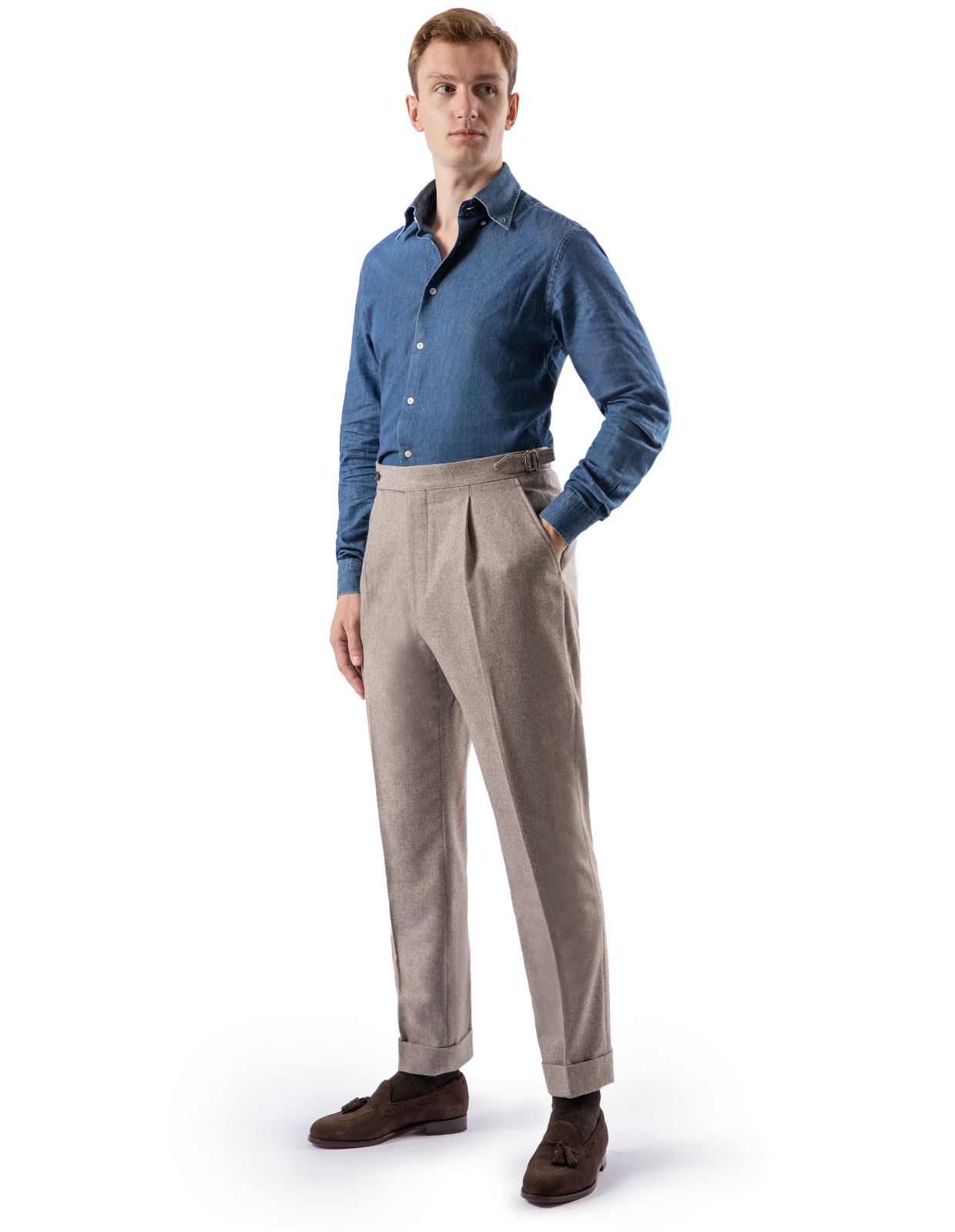 Slim Fit Extra Long Sleeve Denim Shirt Dark Blue
