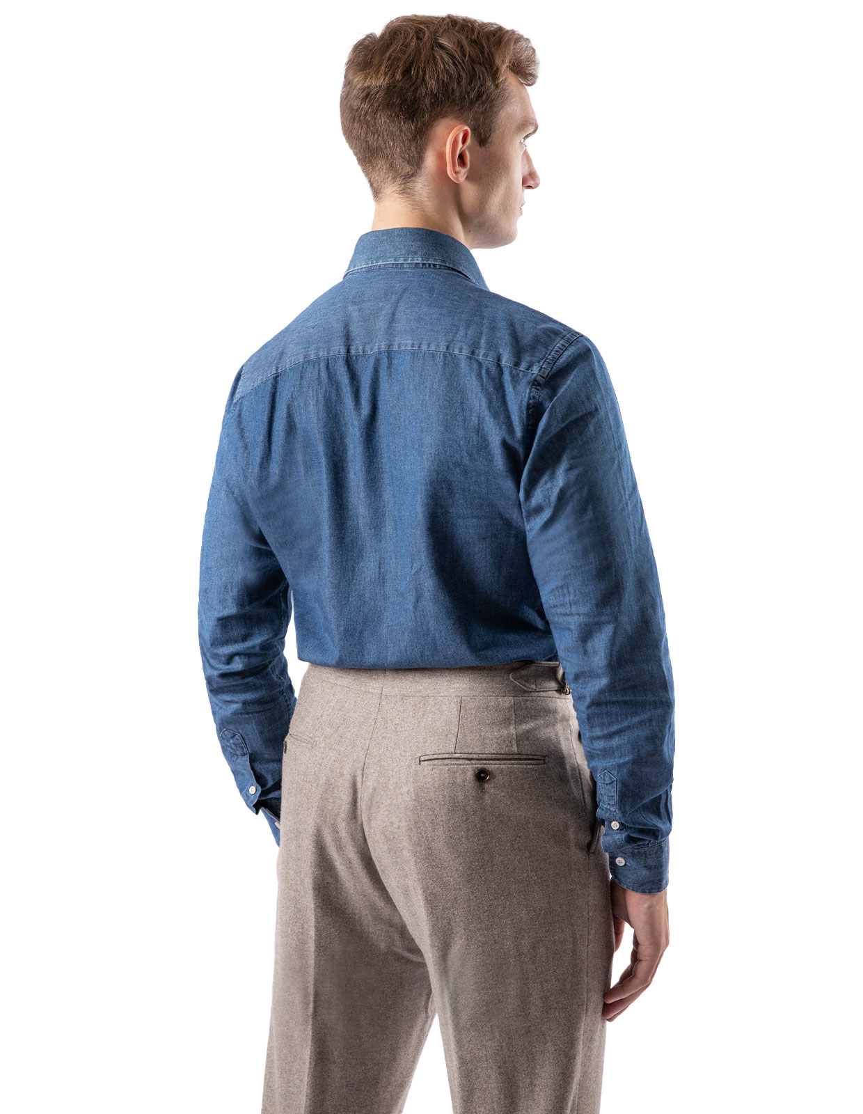 Slim Fit Button Down Denim Shirt Dark Blue Stl 38
