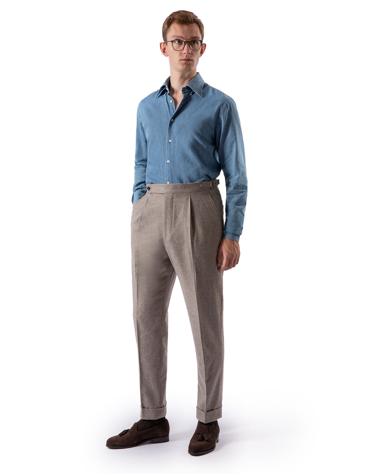 Slim Fit Button Down Denim Shirt Washed Blue Stl 44