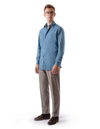 Slim Fit Button Down Denim Shirt Washed Blue Stl 42