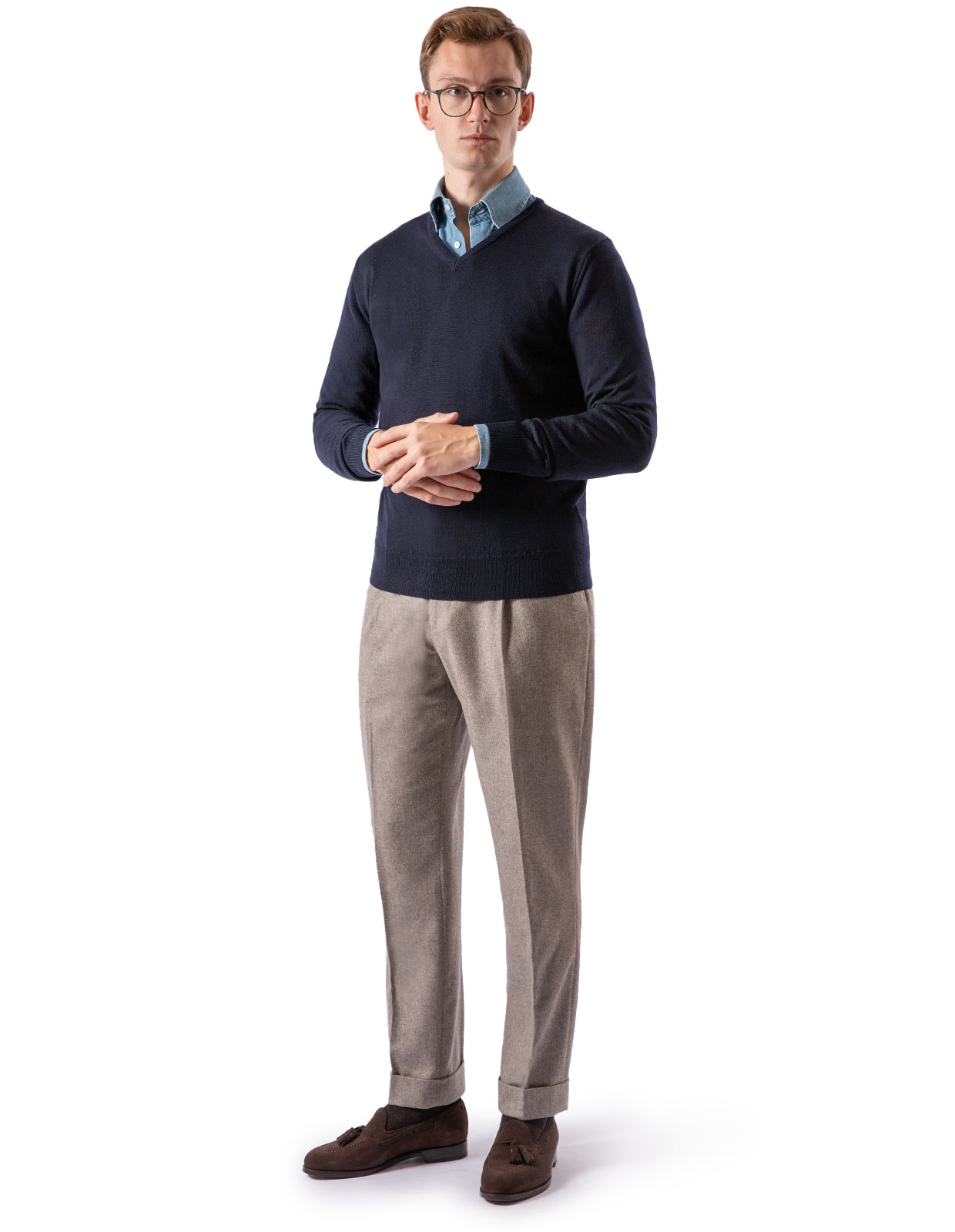 Tröja V-ringad Merinoull Marinblå M