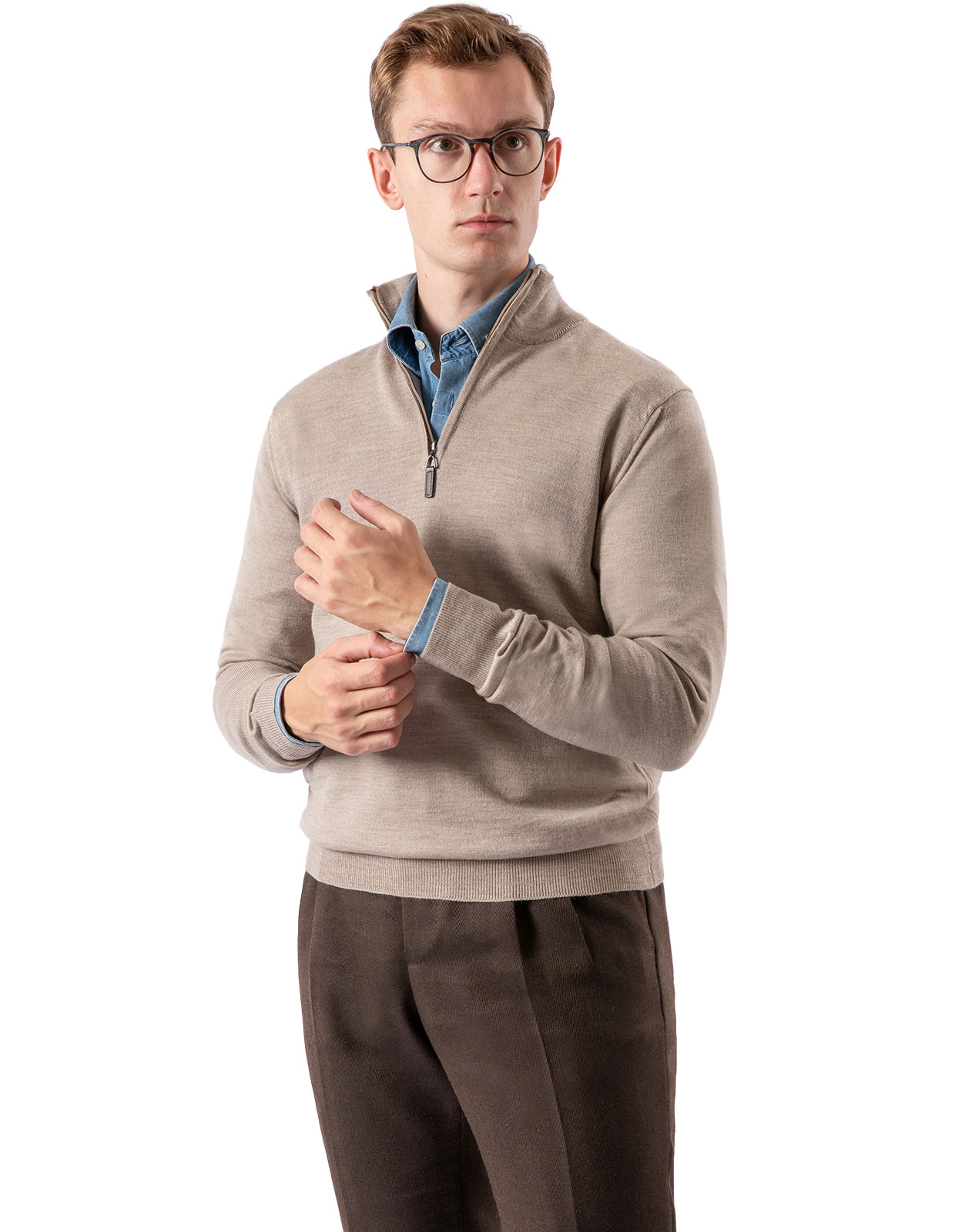 Half Zip Tröja Merinoull Beige