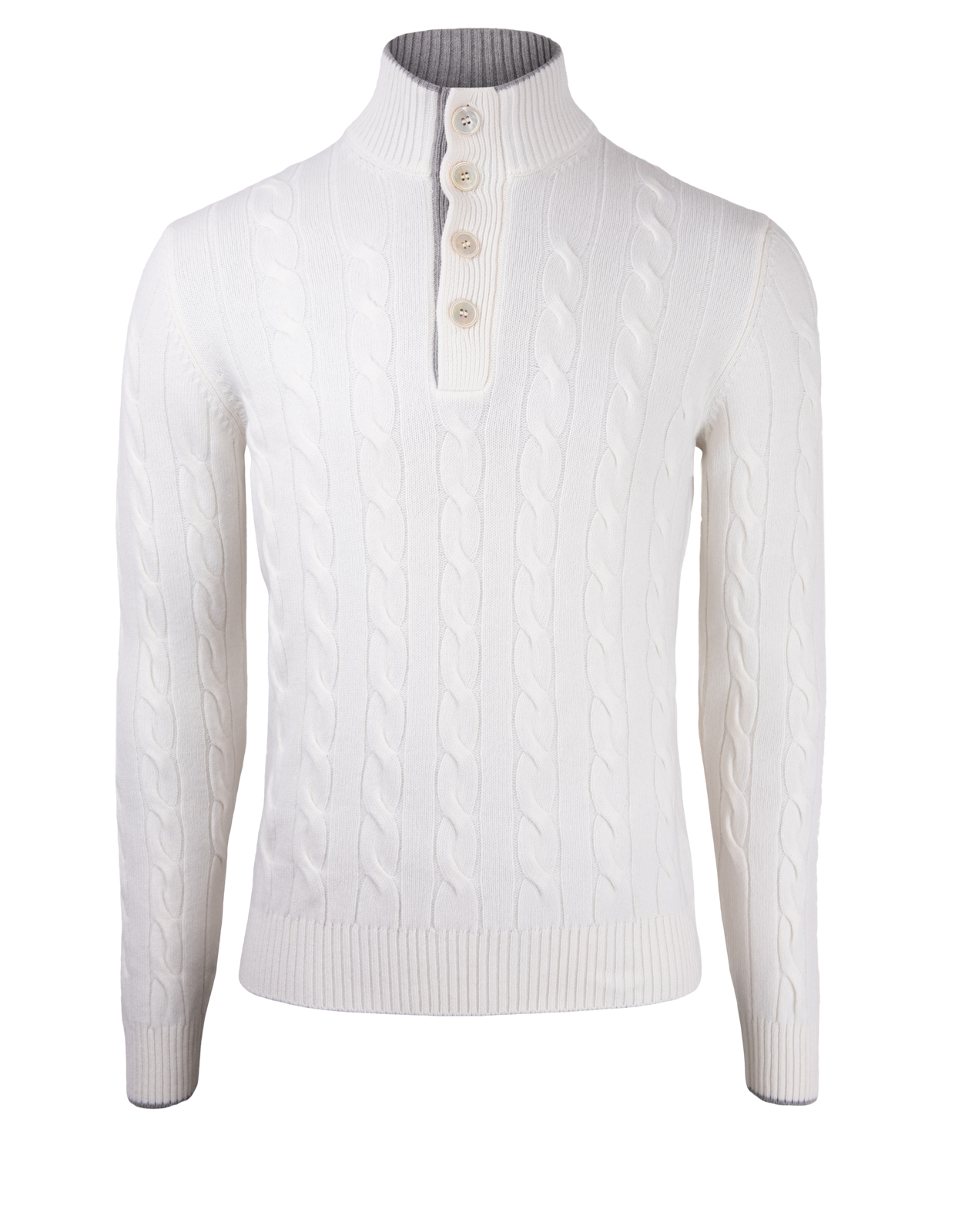 Button Cable Sweater Wool & Cashmere White Stl 50