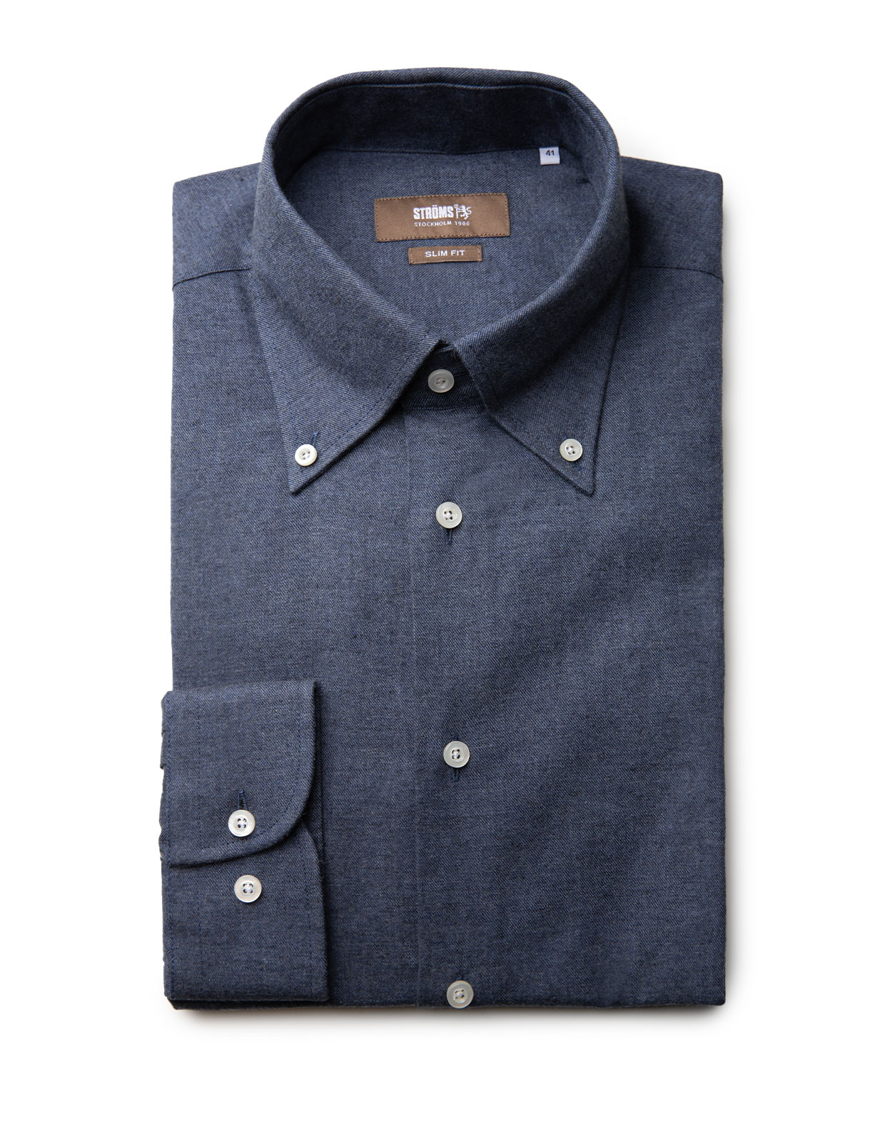 Slim Fit Button-Down Flannel Shirt Denim Blue