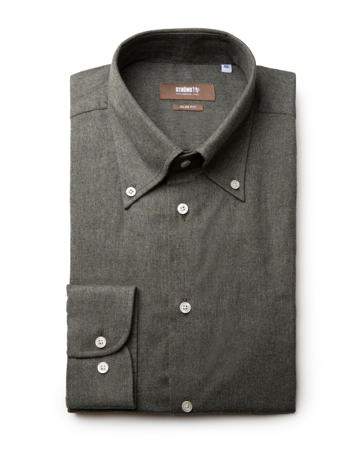 Slim Fit Button-Down Flannel Shirt Olive Green