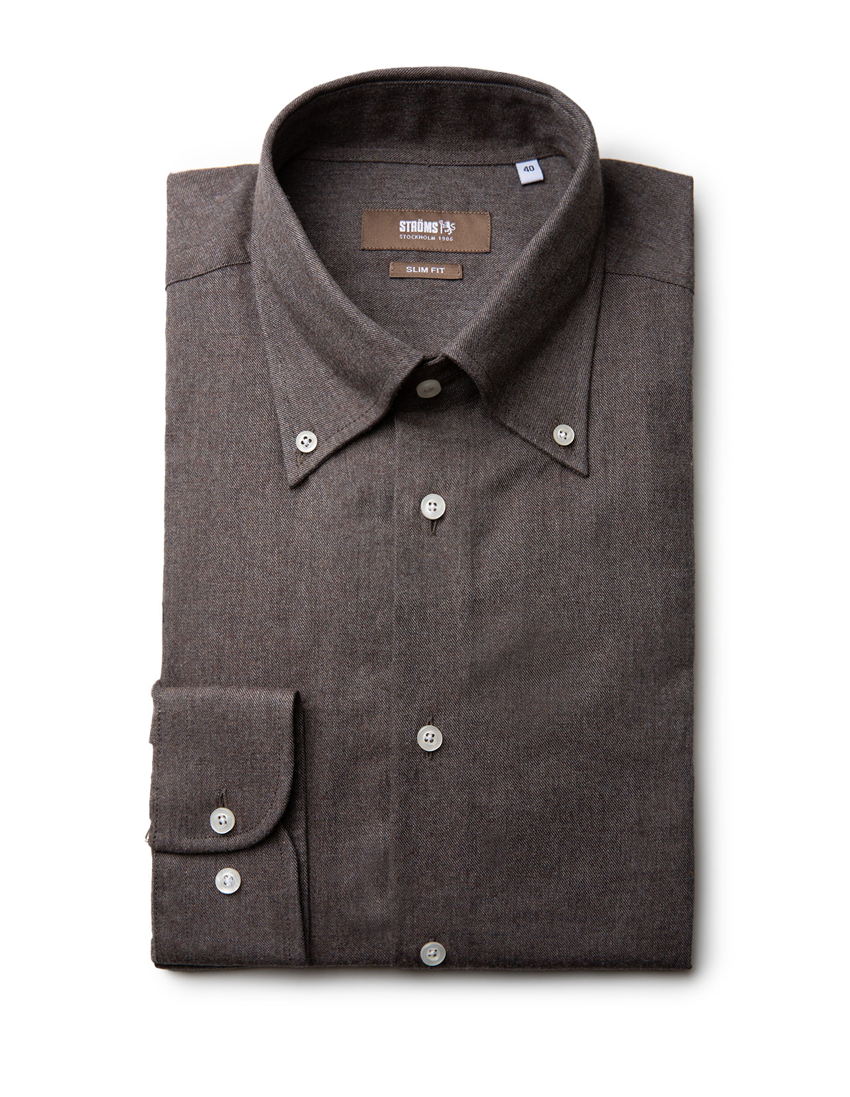 Slim Fit Button-Down Flannel Shirt Tobacco