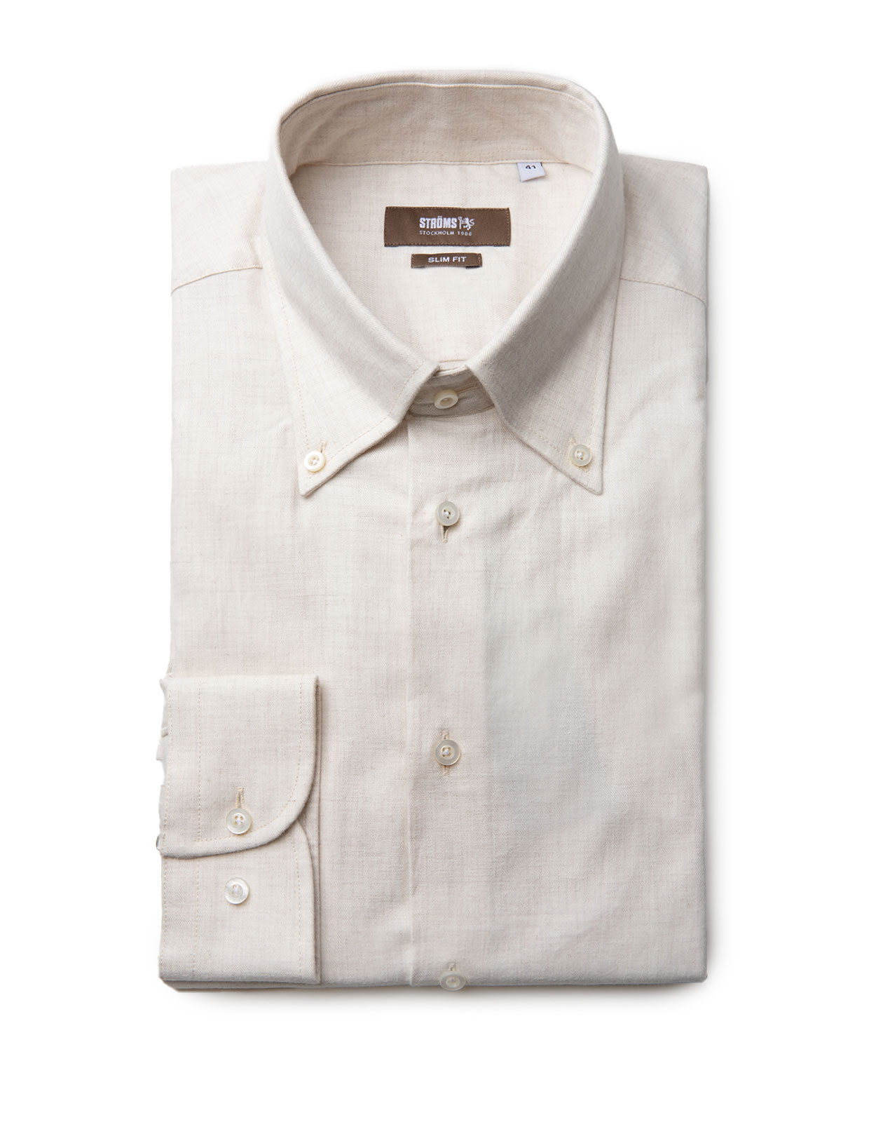 Slim Fit Button-Down Flannel Shirt Offwhite
