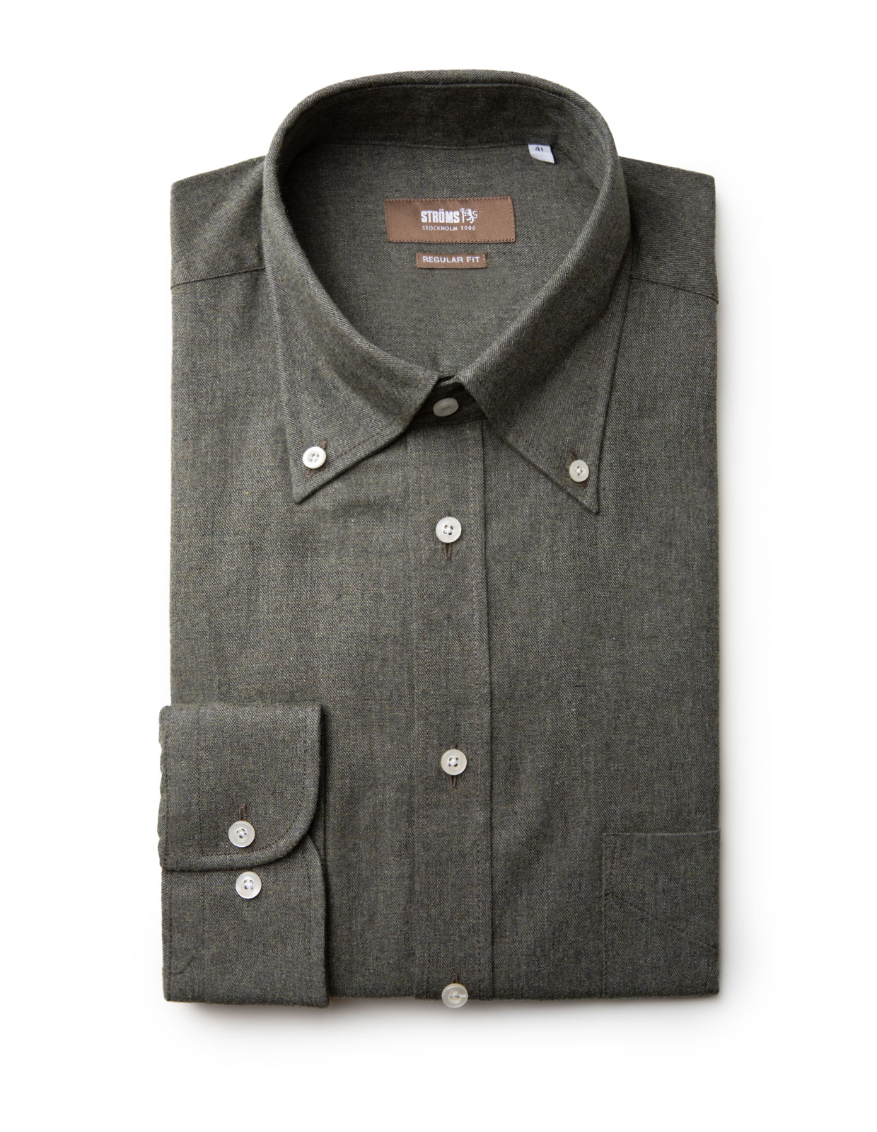 Regular Fit Button-Down Flannel Shirt Olive Green