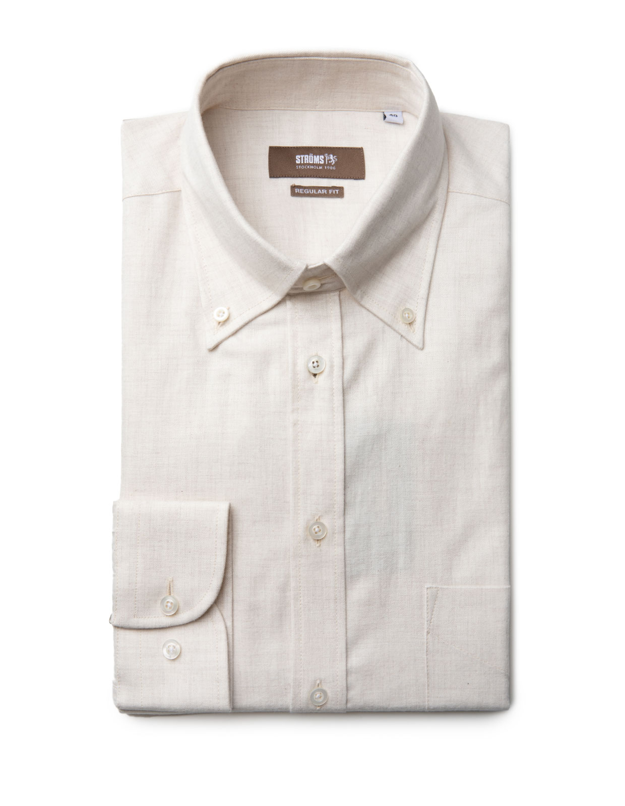 Regular Fit Button-Down Flannel Shirt Offwhite