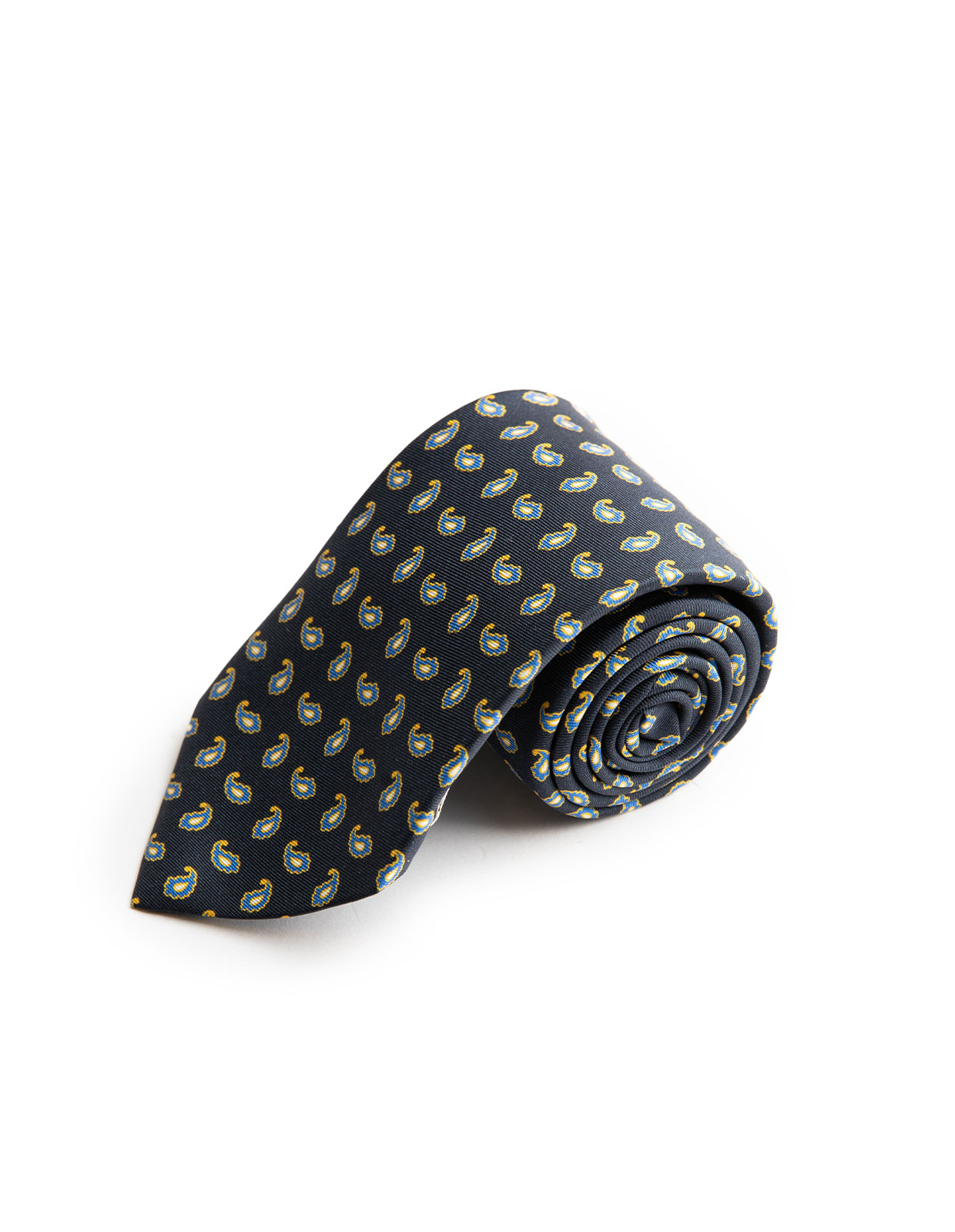 Printed Silk Tie Mini Paisley/Navy
