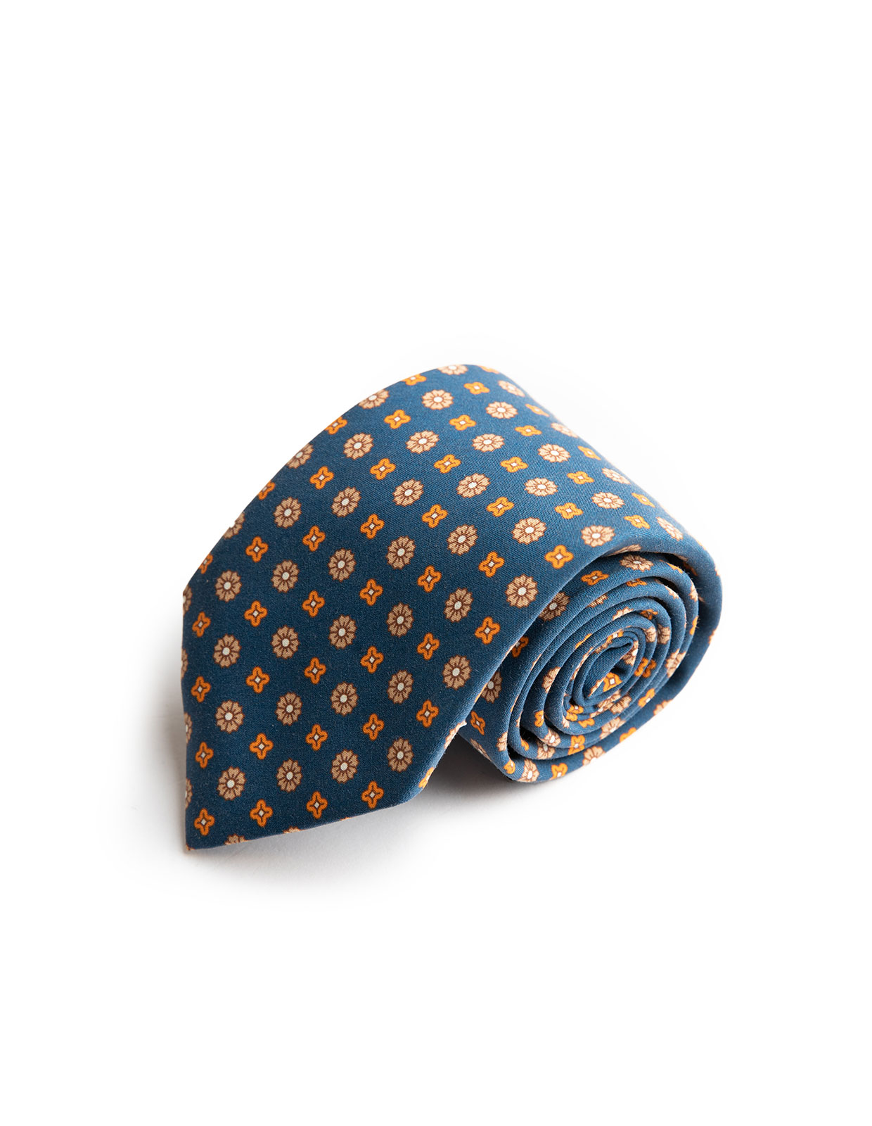 Printed Silk Tie Blue/Orange Flower