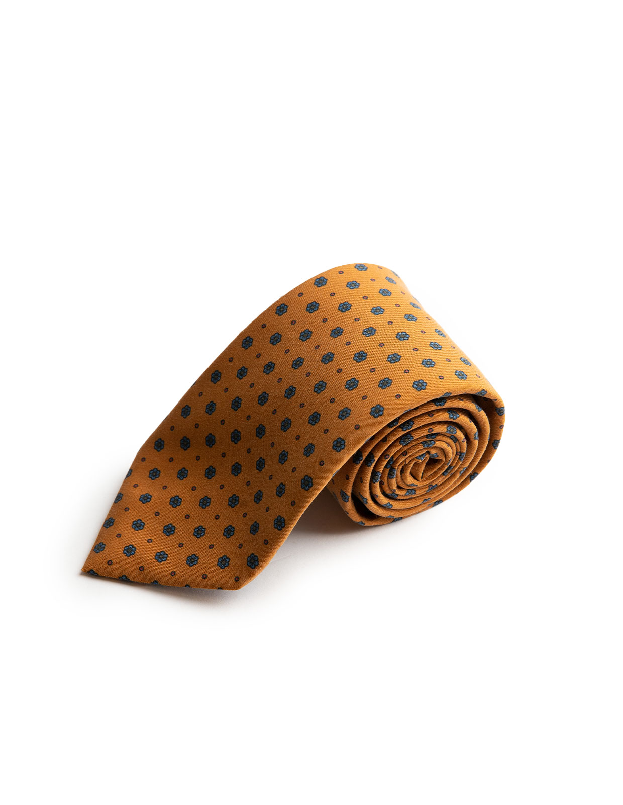 Printed Silk Tie Pumpkin/Blue Flowers