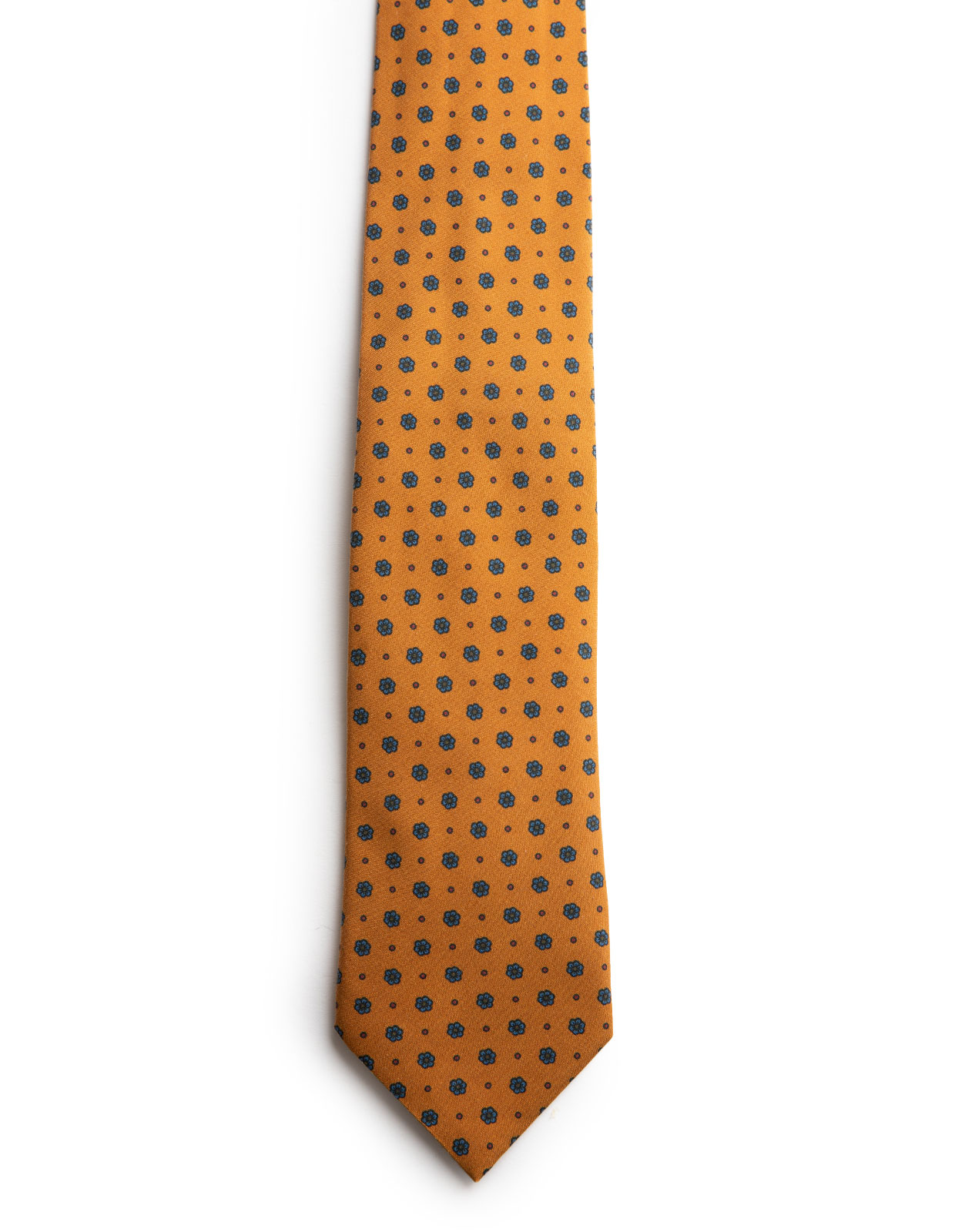Printed Silk Tie Pumpkin/Blue Flowers