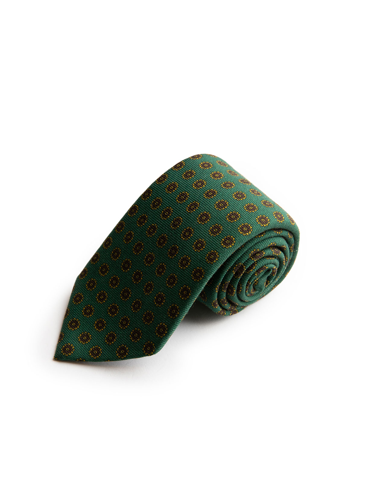 Printed Wool Tie Green with Flowers