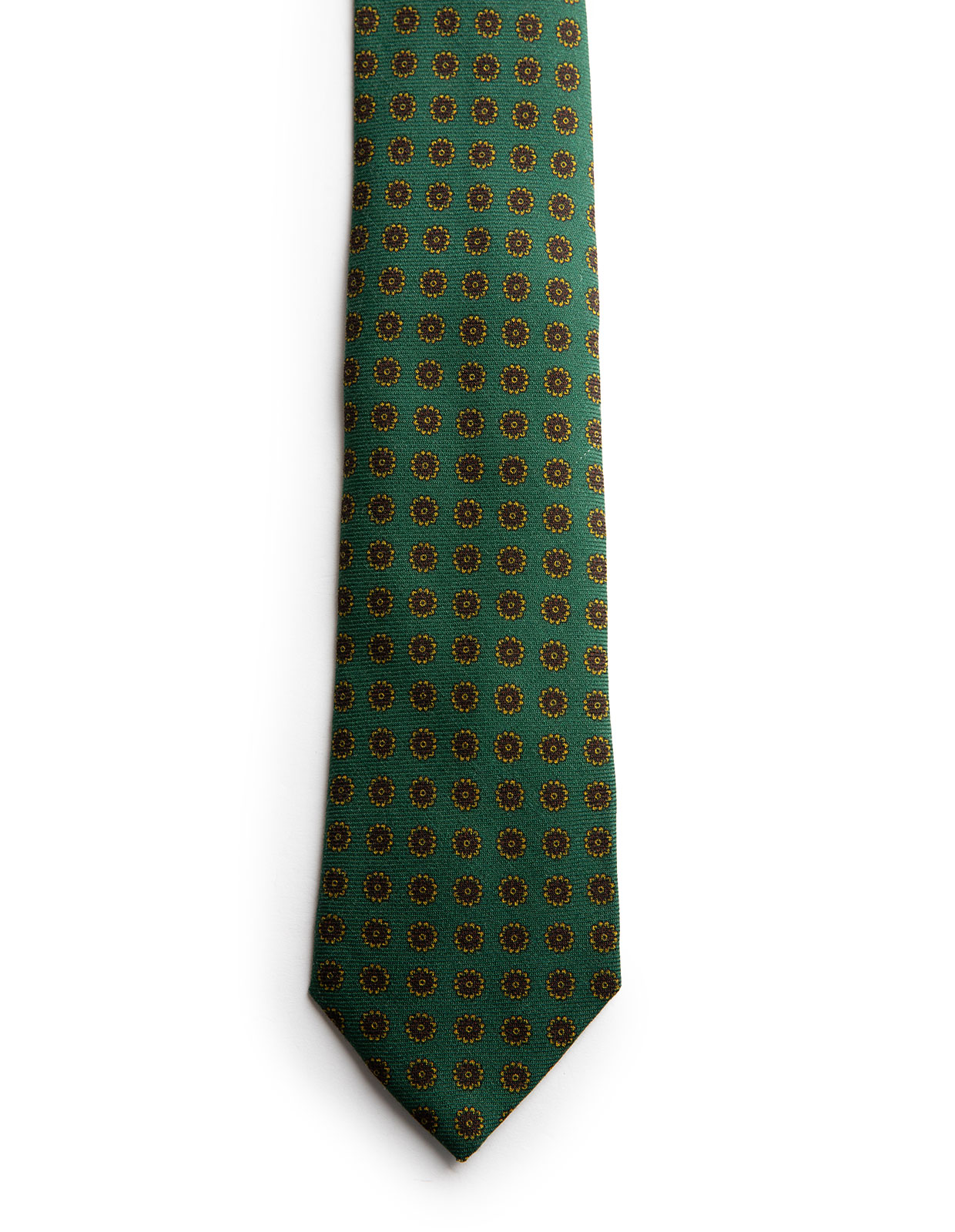 Printed Wool Tie Green with Flowers