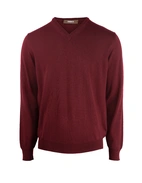 Tröja V-ringad Merinoull Vinröd XXL