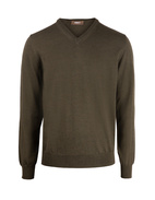 Vee Neck Merino Sweater Olive Green Stl L