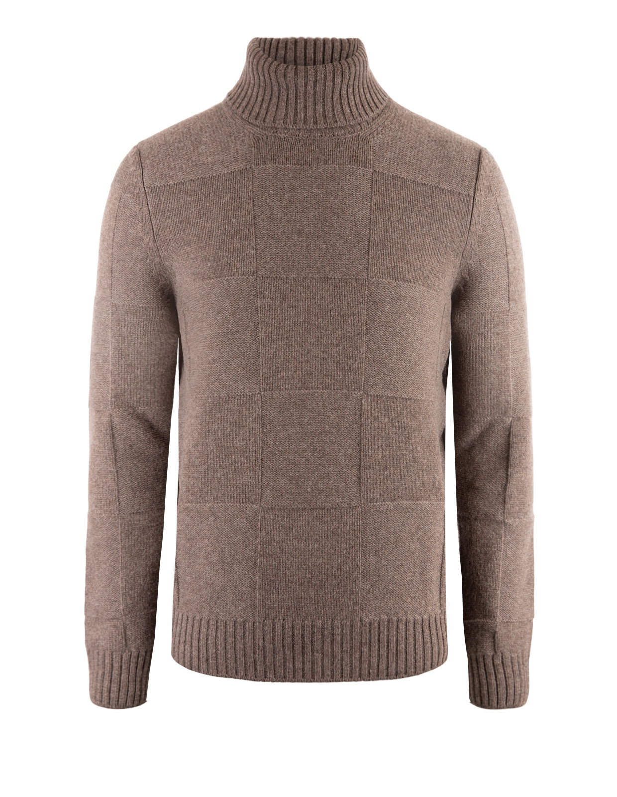 Knitted Tonal Pattern Roll Neck Brown