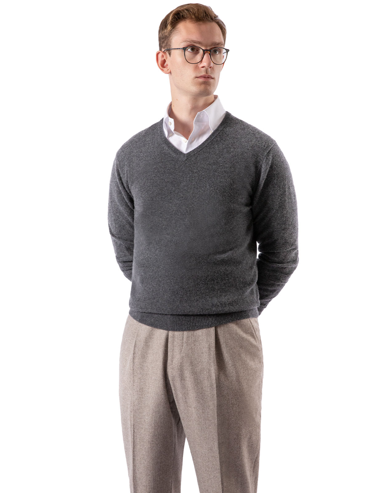 V-Neck Cashmere Dark Heather Grey