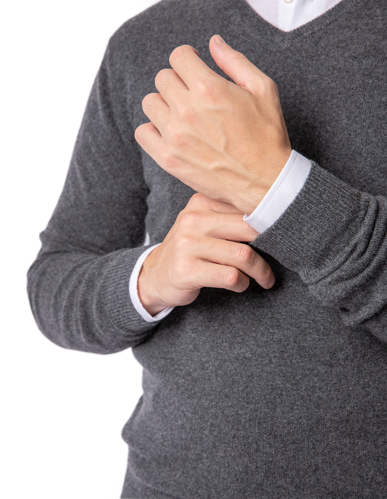 V-Neck Cashmere Dark Heather Grey