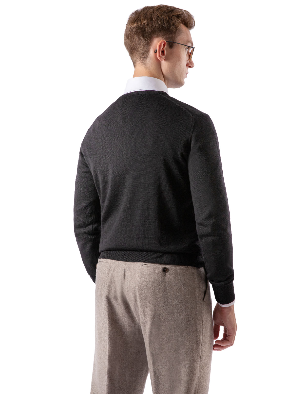 Vee Neck Merino Sweater Black Stl XL