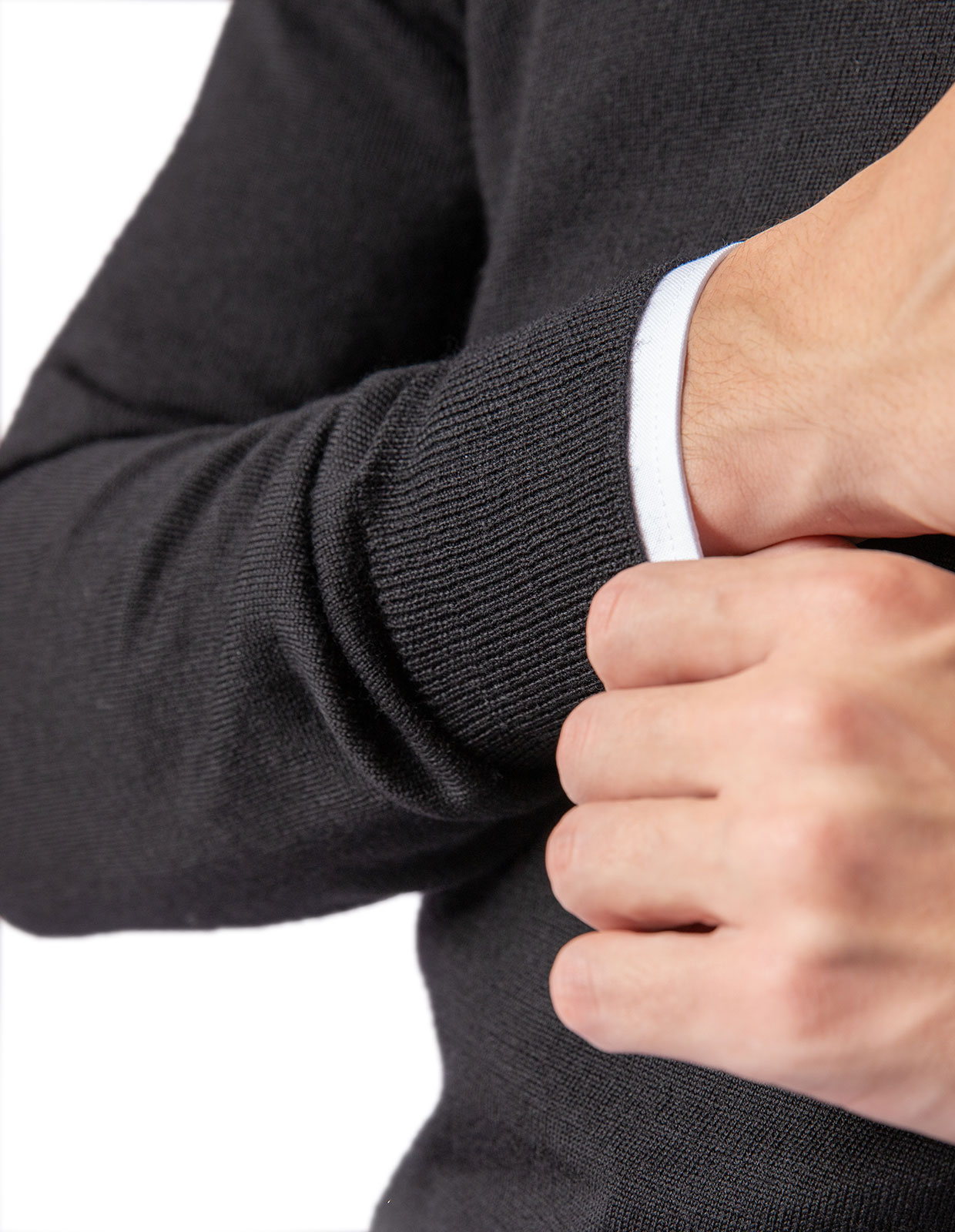 Tröja V-ringad Merinoull Svart S