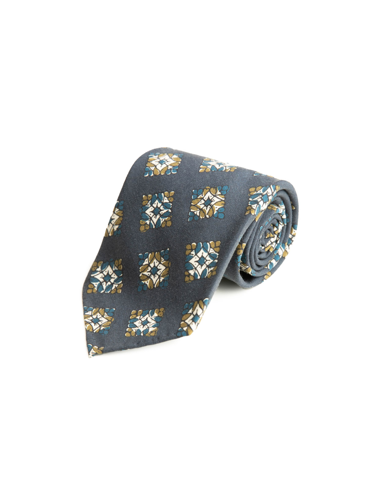 Untipped Silk Tie Navy Stained Glass