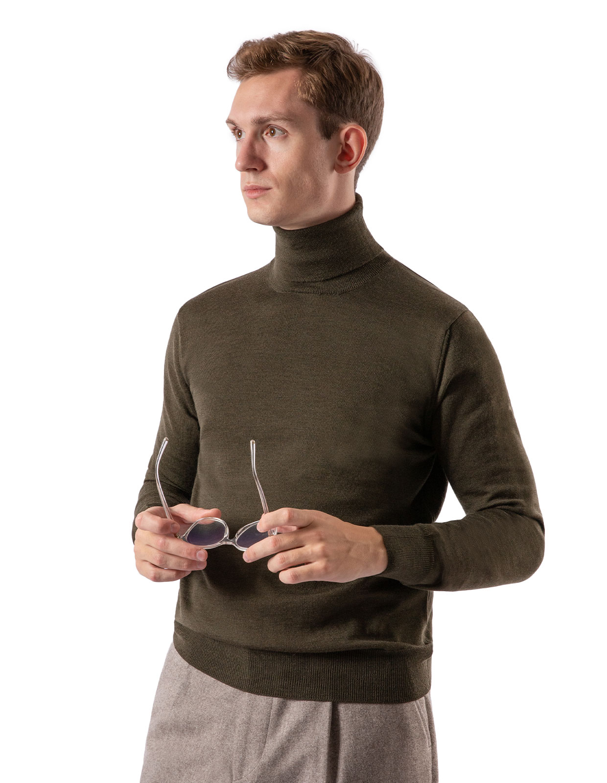 Roll Neck Merino Olive Green