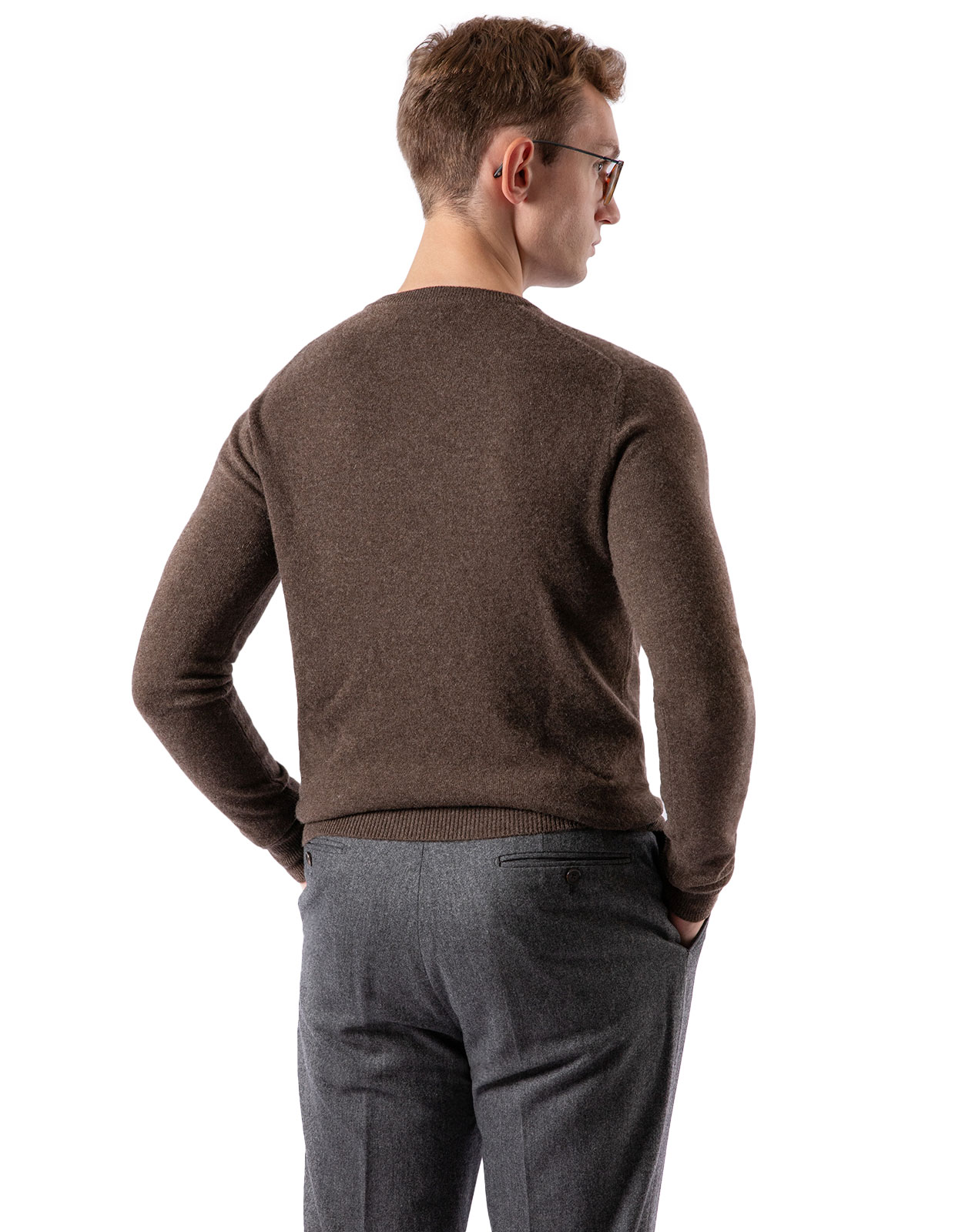 Crew Neck Cashmere Brown Melange