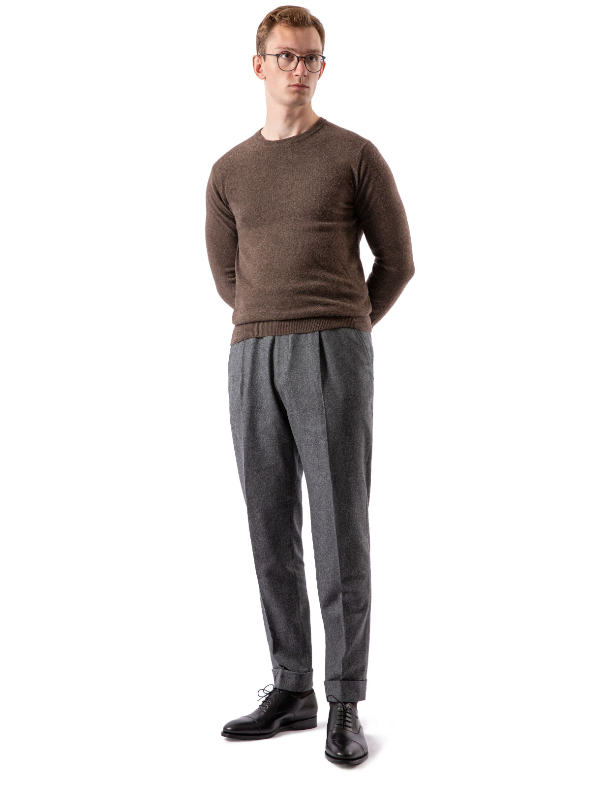 Crew Neck Cashmere Brown Melange