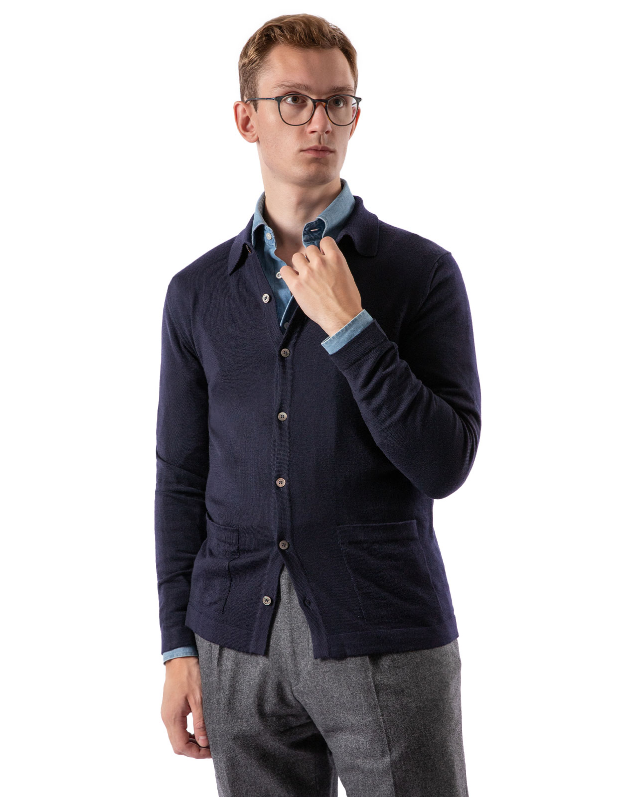 Shirt Cardigan Merino Navy