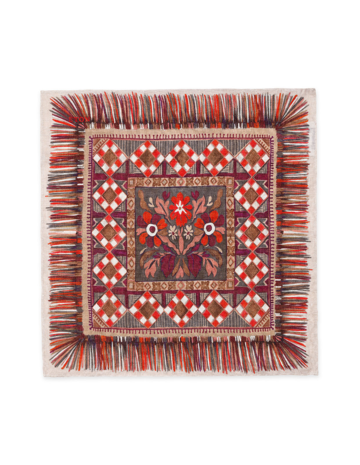 Hand Painted Sardinian Print Linen Pocket Square Red