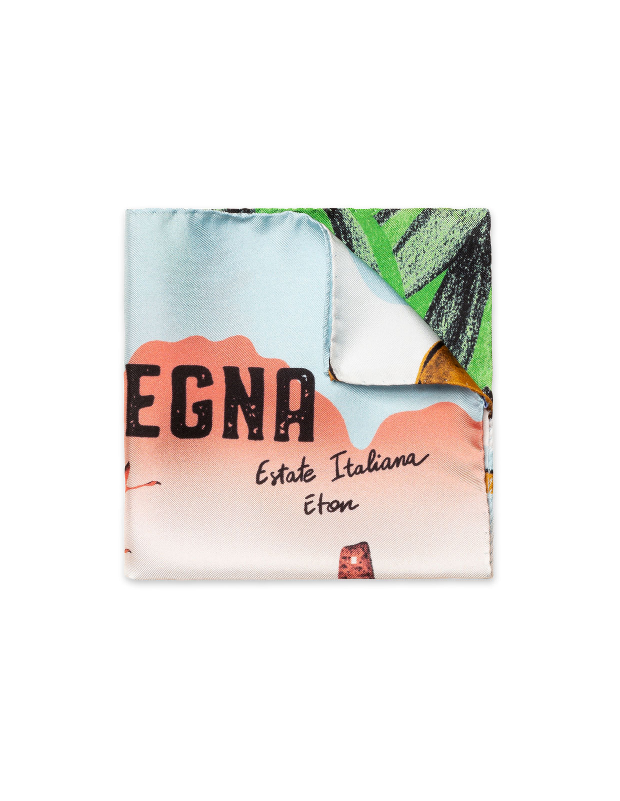 Silk Pocket Square Postcard Print Light Blue