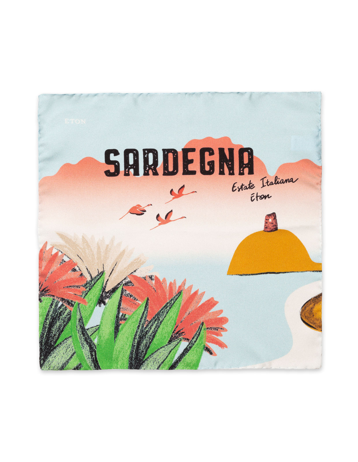 Silk Pocket Square Postcard Print Light Blue