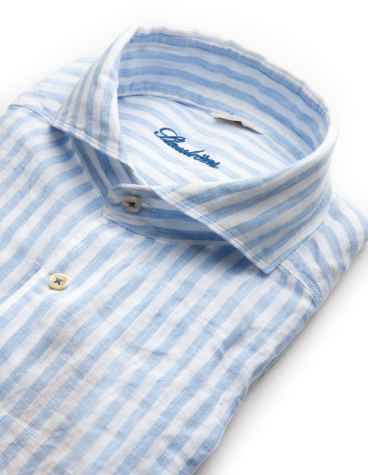 Slimline Shirt Striped Linen Light Blue/White