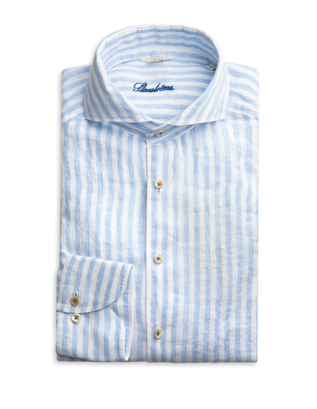 Slimline Shirt Striped Linen Light Blue/White